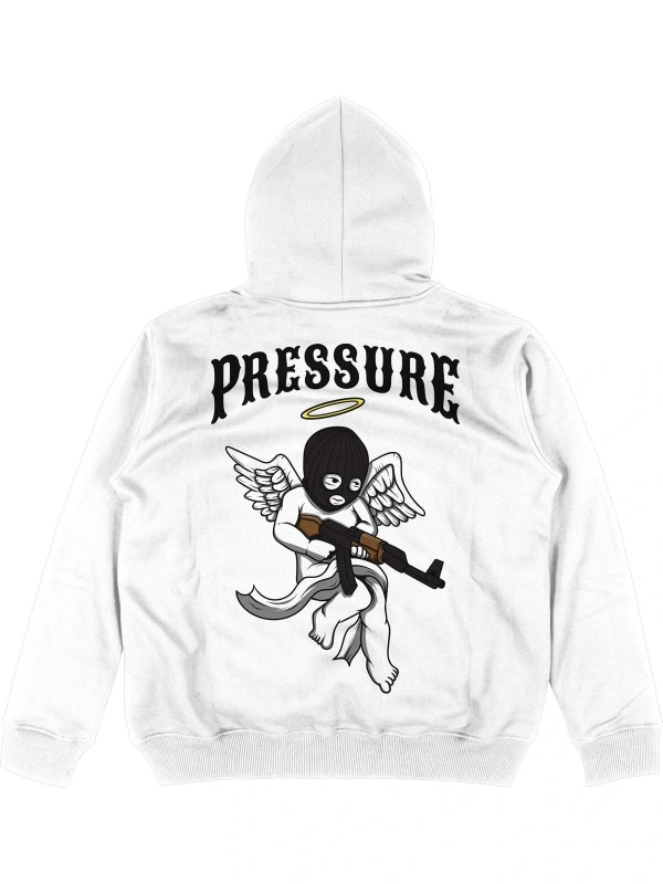 Pressure Beyaz Oversize Unisex Kapüşonlu Sweatshirt Hoodie