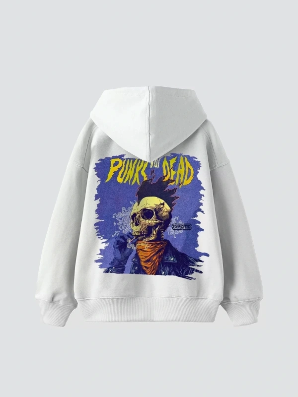 Punks Not Dead Baskılı Oversize Unisex Beyaz