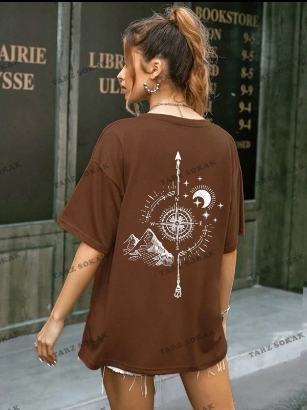 Pusula Baskılı Oversize Unisex Tişört