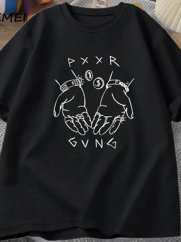 Pxxr Gvng beyaz aile t-shirt O boyun boy Tshirt erkekler pamuk kısa kollu Teeyaz graf 2984
