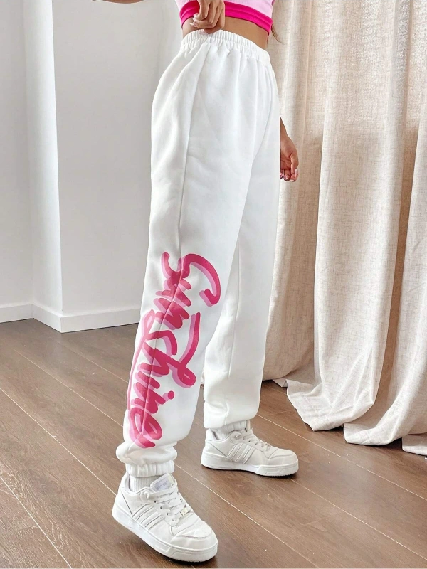 Qutie Letter Graphic Elastic Waist 4 Mevsim Eşofman