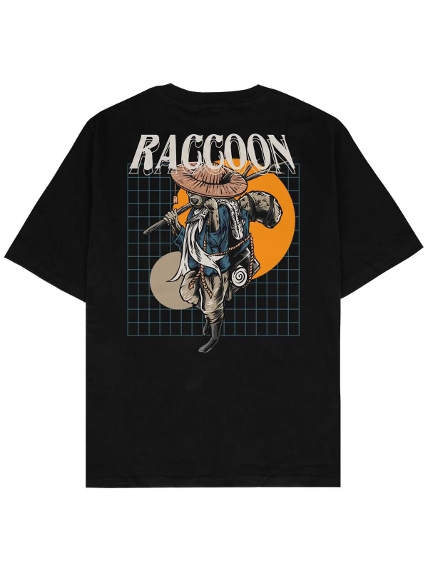 Raccoon Siyah Oversize Unisex T-shirt