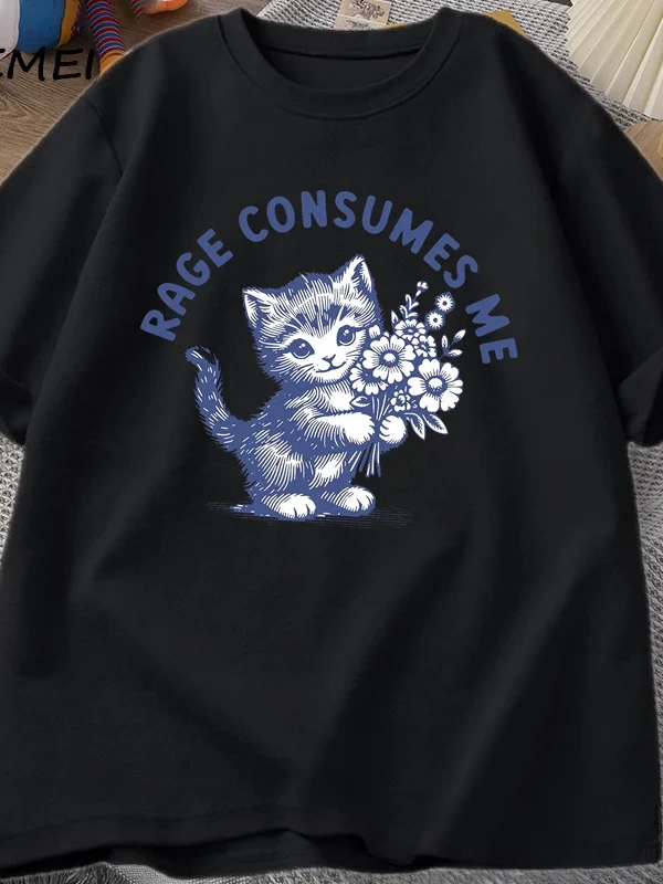Rage Beni Tüketiyor T Shirt Weirdcore Komik Komik Yavru Kedi Meme T-shirt Koyu Mizah Unhinged 2892