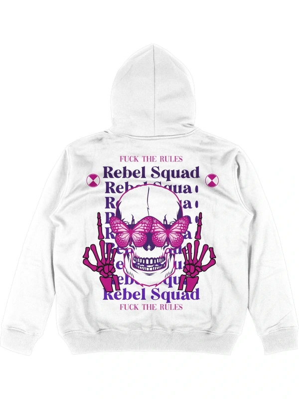Rebel Squad Beyaz Oversize Unisex Kapüşonlu Sweatshirt Hoodie