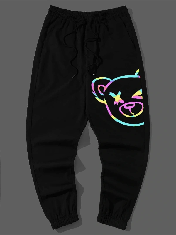 Reflective Cartoon Graphic Drawstring Waist Pants
