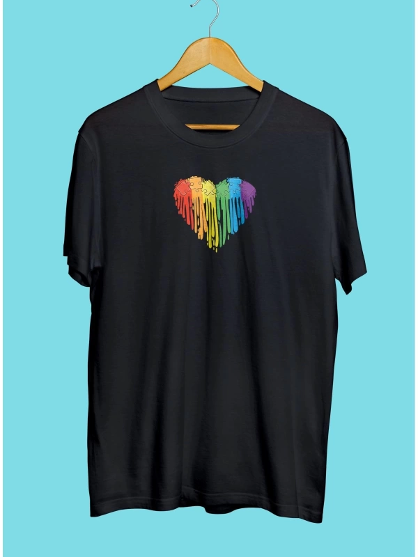 Renkli Yapboz Kalp Lgbt Tasarım Baskılı Unisex Tişört