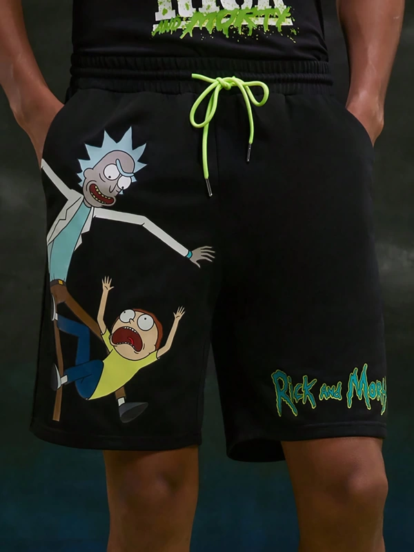 Rick and Morty X SHEIN Erkek Çizgi Film Karakteri Ve Harf Baskılı Bağcıklı Bel Rahat Yaz Şort