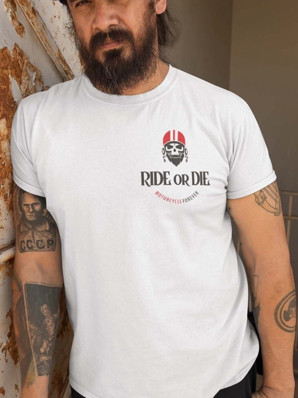 Ride or Die Motorsiklet Chopper Custom Kaligrafi Tipografi Süprem Pamuklu Tişört BRL-TS-0200