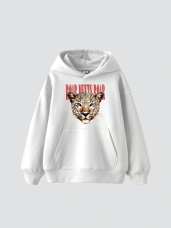 Roar Meets Baskılı Oversize Unisex Beyaz