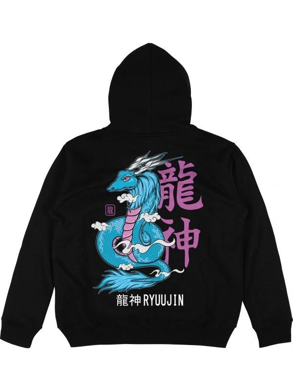 Ryuujin Siyah Oversize Unisex Kapüşonlu Sweatshirt Hoodie