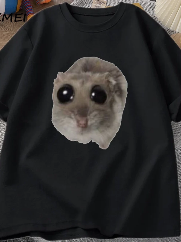 Sad Hamster T Shirt Komik Sevimli Kedi Hamster Meme Trend T-shirt Erkekler Kadınlar için Pamu 2936