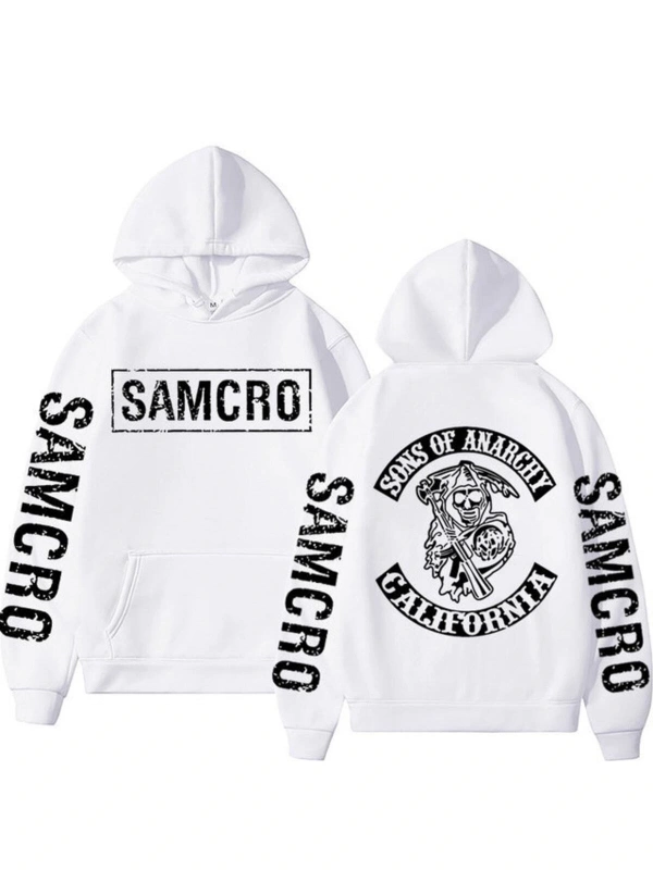 Samcro Çift Taraflı Logo Baskılı Hoodies 17276 Beyaz