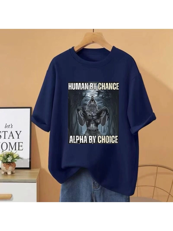 Şans eseri yeni insan alfa seçim kurt komik Meme T shirt kadın erkek pamuk Vintage gevşek kıs