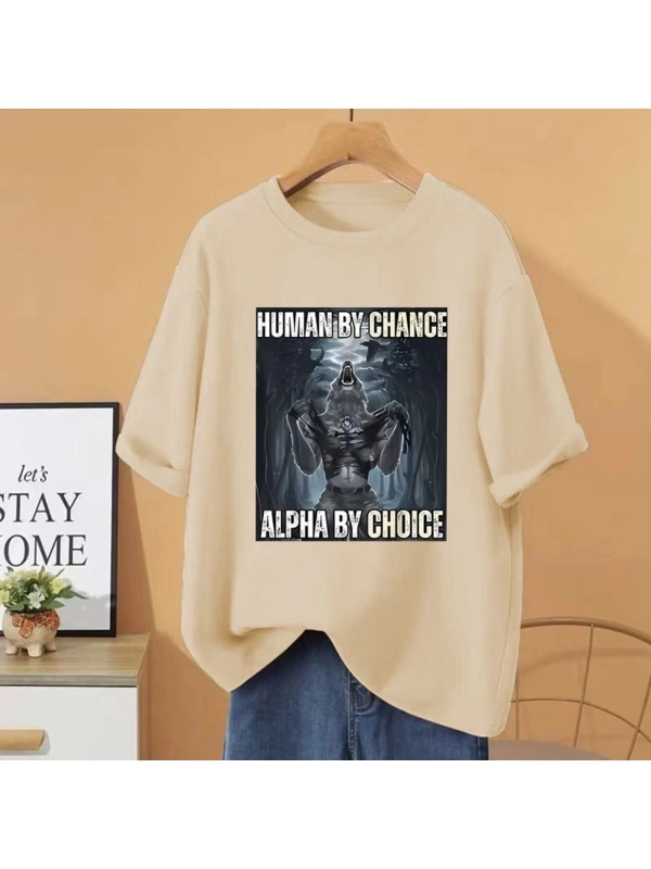 Şans eseri yeni insan alfa seçim kurt komik Meme T shirt kadın erkek pamuk Vintage gevşek kıs