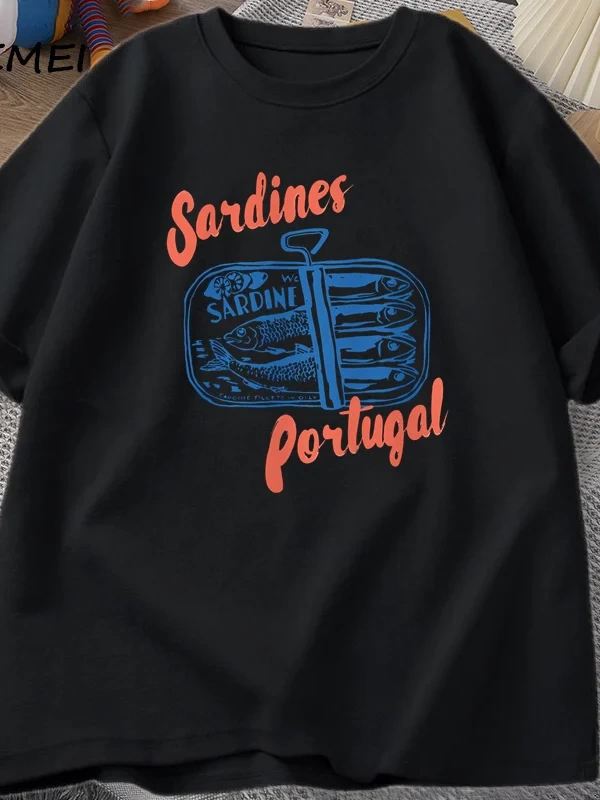 Sardalya Kalaylı Balık T-Shirt Portekiz Tshirt Vintage Seyahat Balık TGrafik Tee Avru 2843