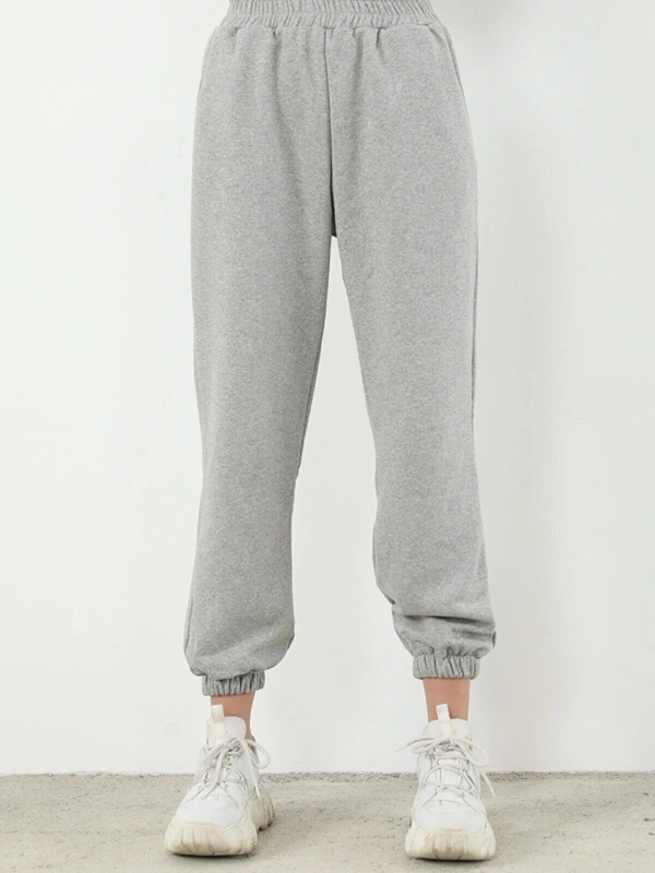 Şardonlu Kadın Gri Eşofman Altı