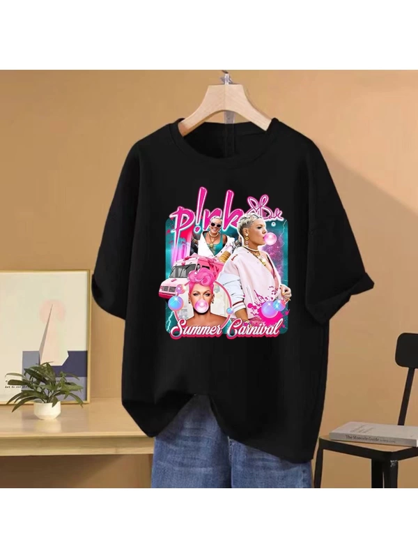 Şarkıcı Nicki Minaj Pembe Cuma 2 Dünya Turu Grafik T Shirt Erkek Kadın vintage Hip Hop Kısa K