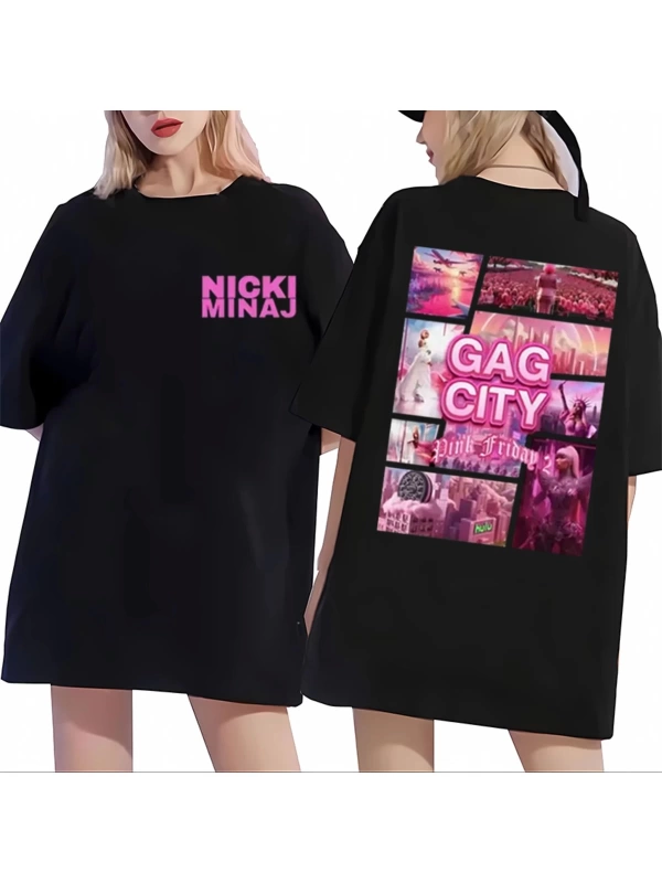 Şarkıcı Nicki Minaj Pembe Cuma 2 Dünya Turu Grafik T Shirt Erkek Kadın vintage Hip Hop Kısa K