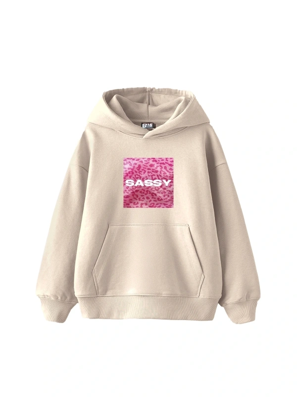 Sassy Baskılı Oversize Unisex Bej