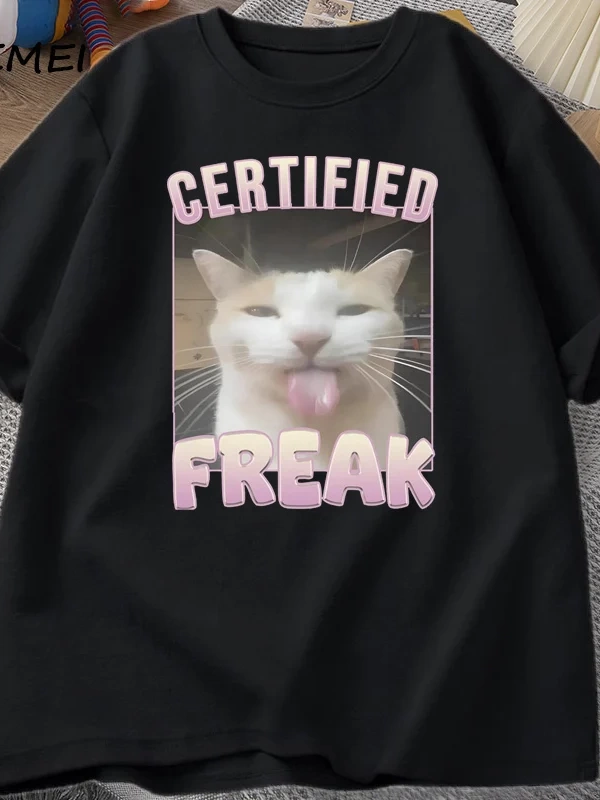Sertifikalı Freak Komik Kedi Meme T-shirt Adam kısa kollu tişört Erkek Tshirt Erkek Giysileri 2842