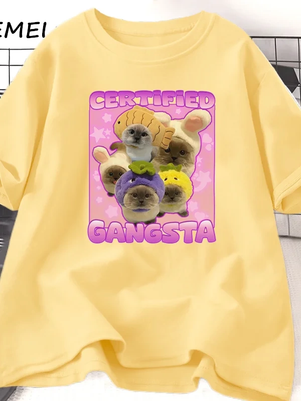 Sertifikalı Gangsta Komik Kedi Meme T-shirt Erkekler Kadınlar için TGoofy Ahh Tee Göm 3060