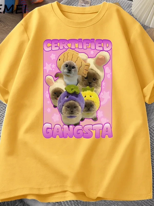 Sertifikalı Gangsta komik kedi Meme T-shirt Goofy Tee Teeaptal kediler Tshirt boy erk 3079
