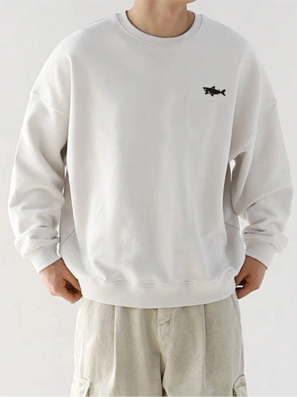 Shark Graphic Drop Shoulder Sweatshirt Beyaz