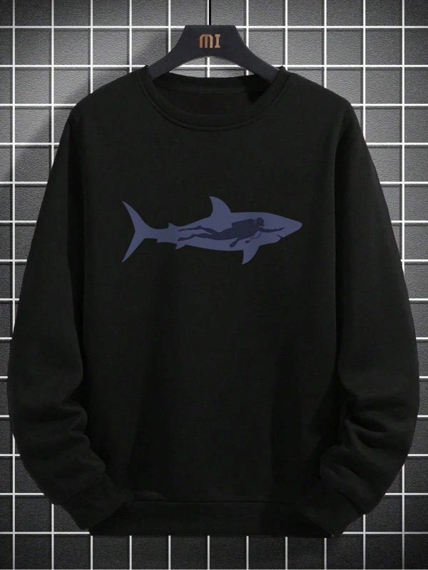 Shark Print Sweatshirt Siyah