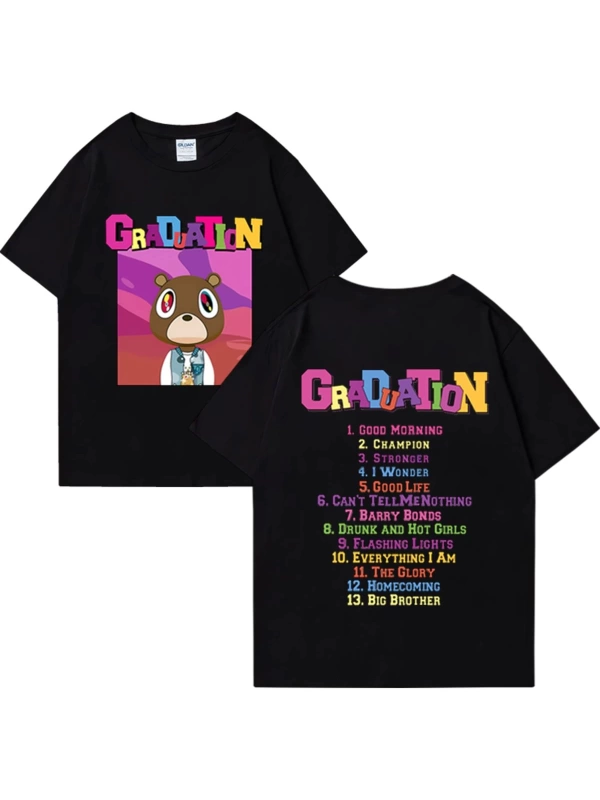 Sıcak Kanye West Mezuniyet Grafik T Shirt Erkek Kadın Moda klasik Üstleri Büyük Boy Tee kısa
