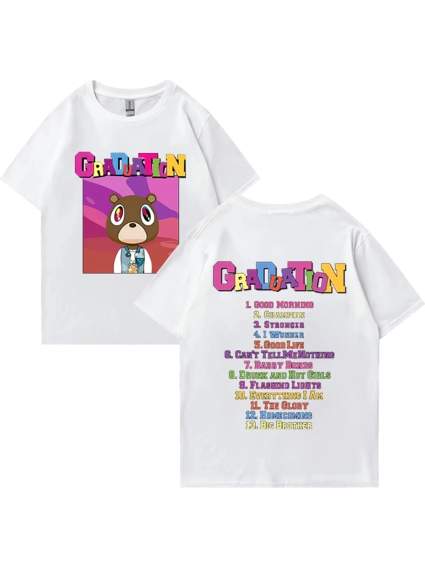 Sıcak Kanye West Mezuniyet Grafik T Shirt Erkek Kadın Moda klasik Üstleri Büyük Boy Tee kısa