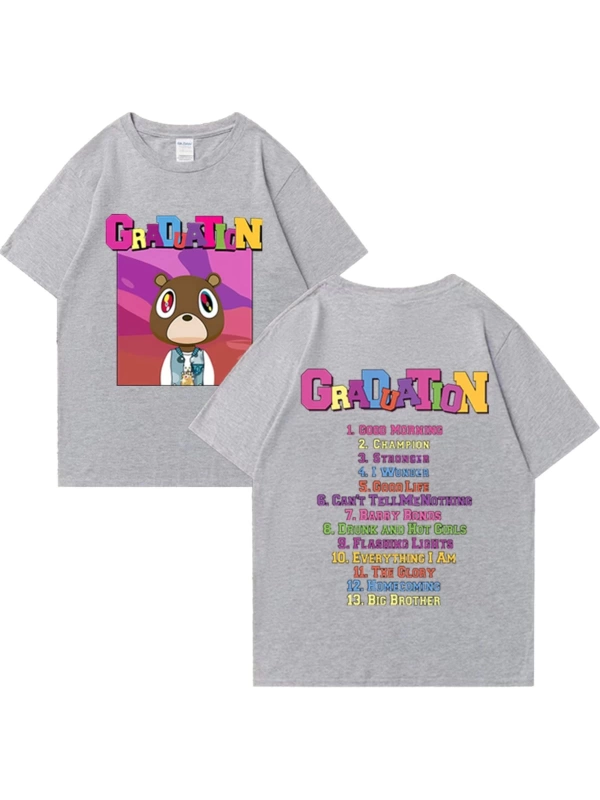 Sıcak Kanye West Mezuniyet Grafik T Shirt Erkek Kadın Moda klasik Üstleri Büyük Boy Tee kısa