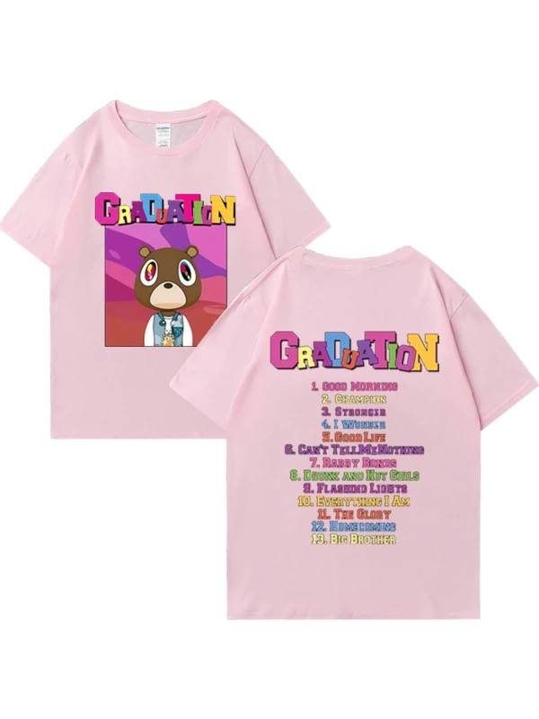 Sıcak Kanye West Mezuniyet Grafik T Shirt Erkek Kadın Moda klasik Üstleri Büyük Boy Tee kısa