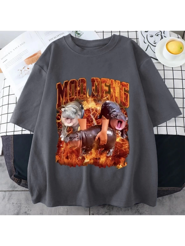 Sıcak Vintage bebek Hippo Moo Deng tutun ben aşırı uyarılmış komik Meme T-Shirt erkek kadın