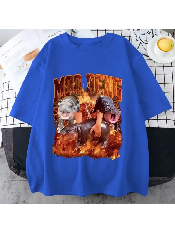 Sıcak Vintage bebek Hippo Moo Deng tutun ben aşırı uyarılmış komik Meme T-Shirt erkek kadın T