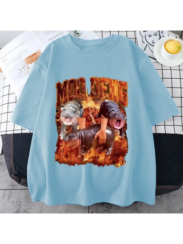 Sıcak Vintage bebek Hippo Moo Deng tutun ben aşırı uyarılmış komik Meme T-Shirt erkek kadın T