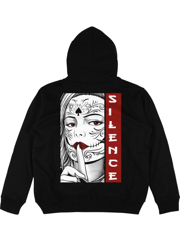 Silence Siyah Oversize Unisex Kapüşonlu Sweatshirt Hoodie