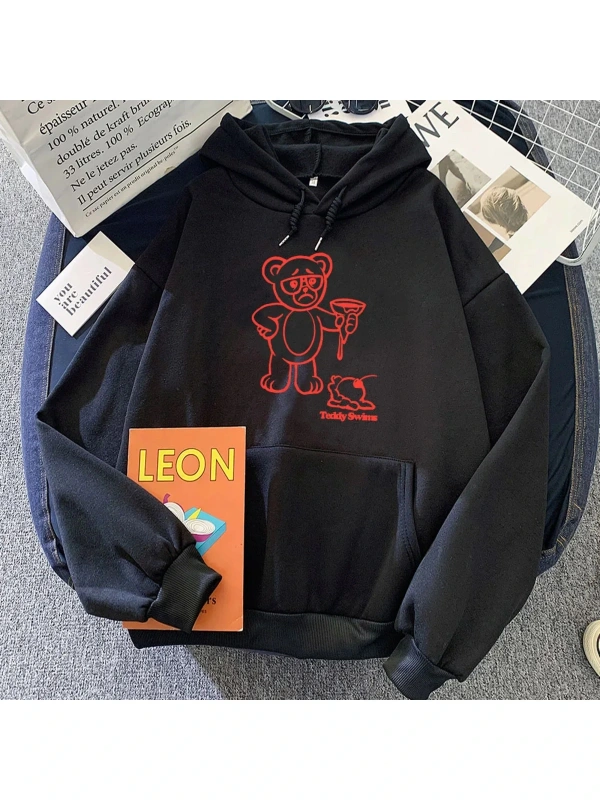 Siyah Adriftu teddy-swims karikatür ayı Hoodies ne zaman kalp bana mektuptişör