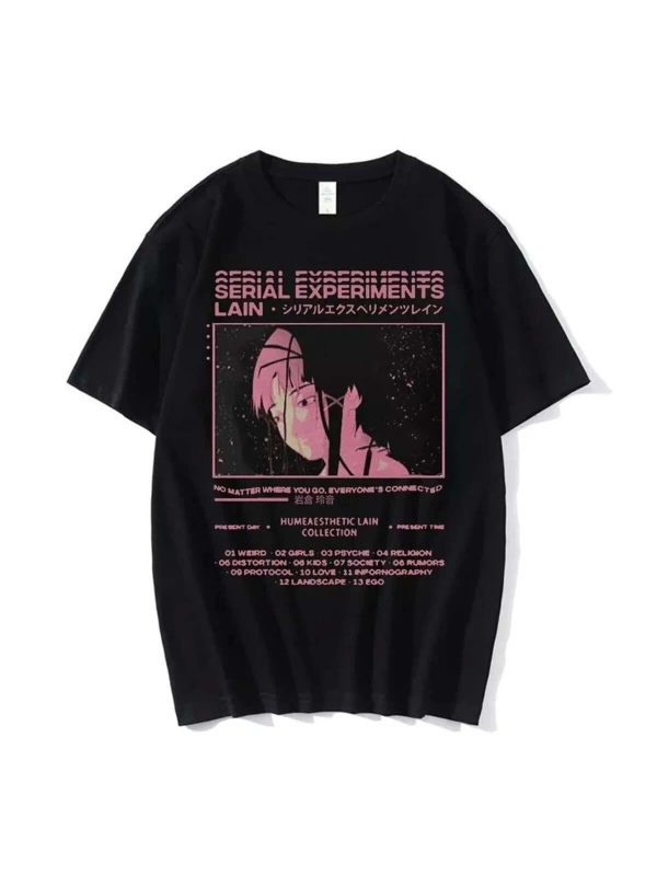 Siyah Anime Serial Experiments Lain T-shirt Et1851