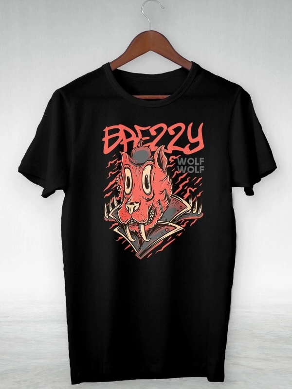 Siyah - Brezzy Wolf- Illustrasyon Çizim - Tshirt Tasarımm Gsc-496