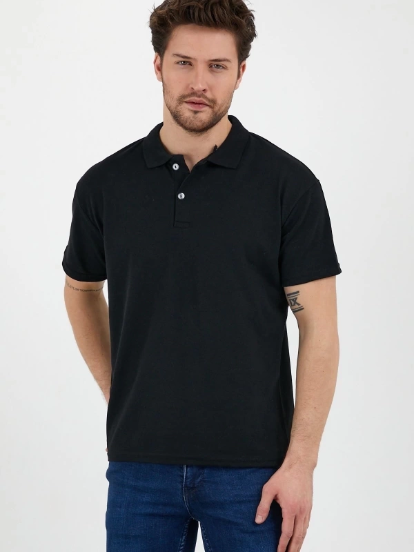 Siyah Dar/slim Fitt Polo Yaka Tshirt