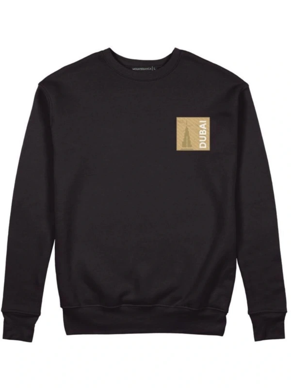 Siyah Dubai Baskılı Bisiklet Yaka Kapşonsuz Unisex Pamuklu Sweatshirt
