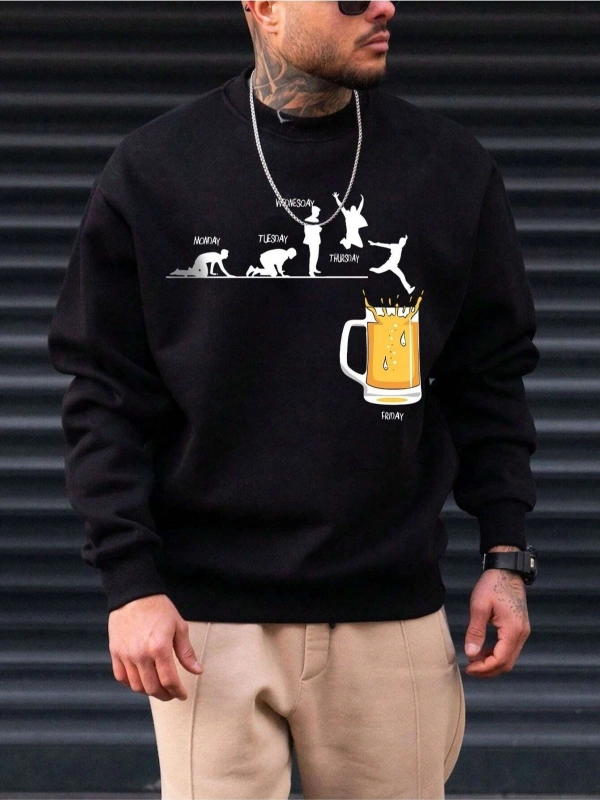 Siyah Friday Bira Baskılı Oversize Kapuşonlu Erkek Sweatshirt bsgfridaybiraswea