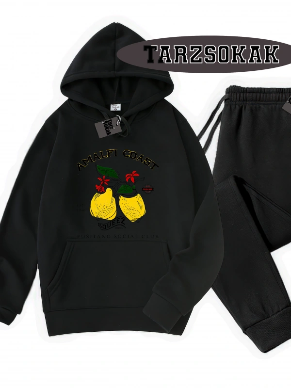 Siyah Kapşonlu Amalfi coast Detaylı ikili TAKIM