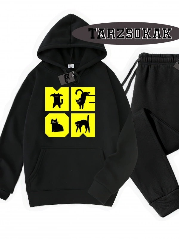 Siyah Kapşonlu Cat KEDİ Detaylı ikili TAKIM