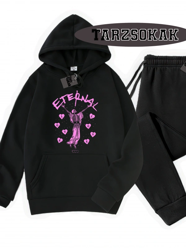 Siyah Kapşonlu Eternal Detaylı ikili TAKIM