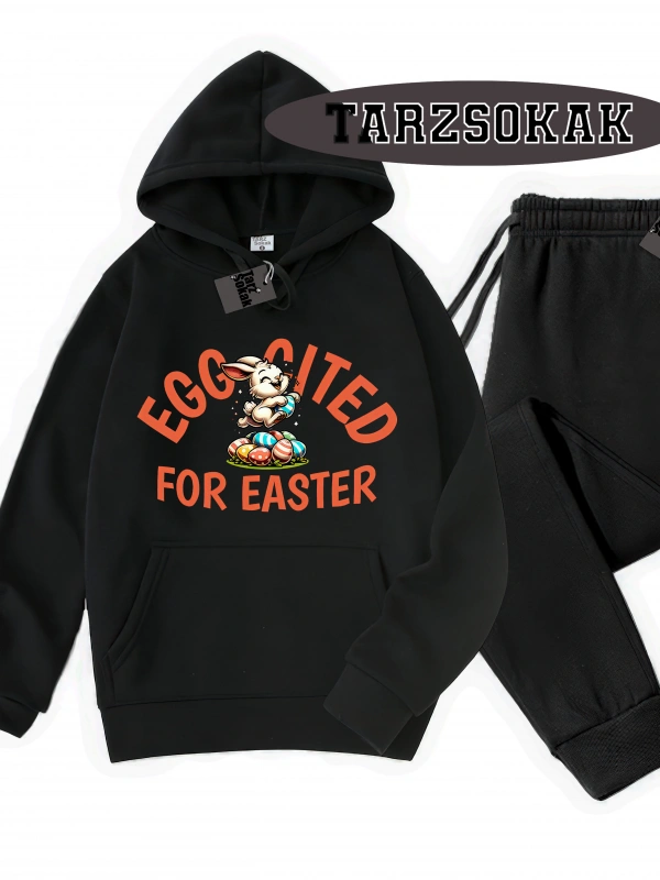 Siyah Kapşonlu For Easter Detaylı ikili TAKIM