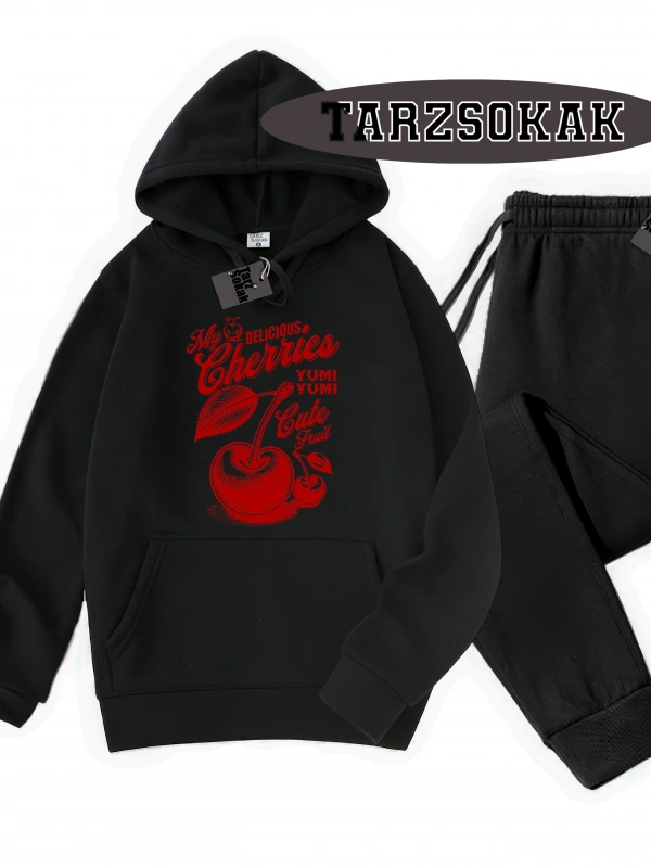 Siyah Kapşonlu Herry Yum Yum Detaylı ikili TAKIM