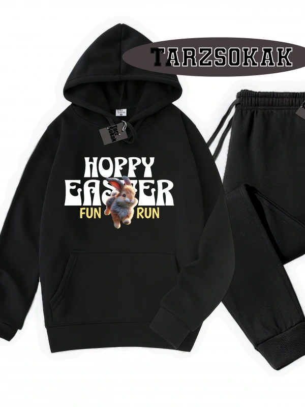 Siyah Kapşonlu Hoppy Detaylı ikili TAKIM