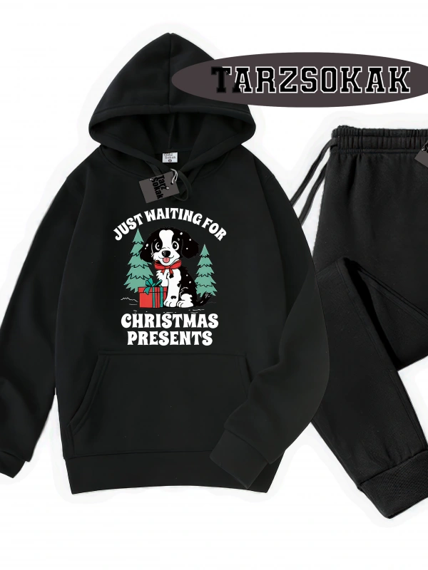 Siyah Kapşonlu Just waıtıng Detaylı ikili TAKIM