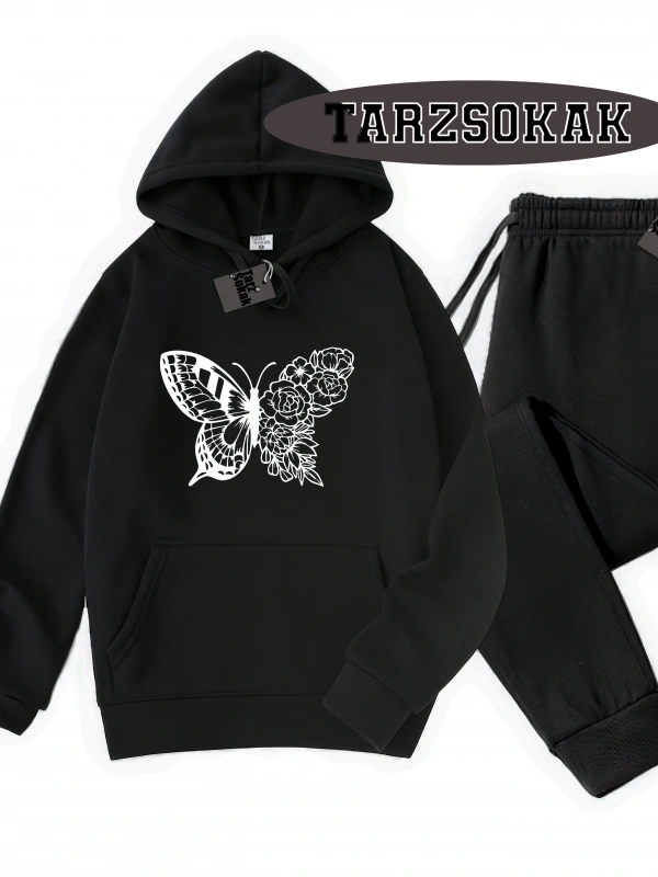 Siyah Kapşonlu kelebek çiçek  Detaylı ikili TAKIM
